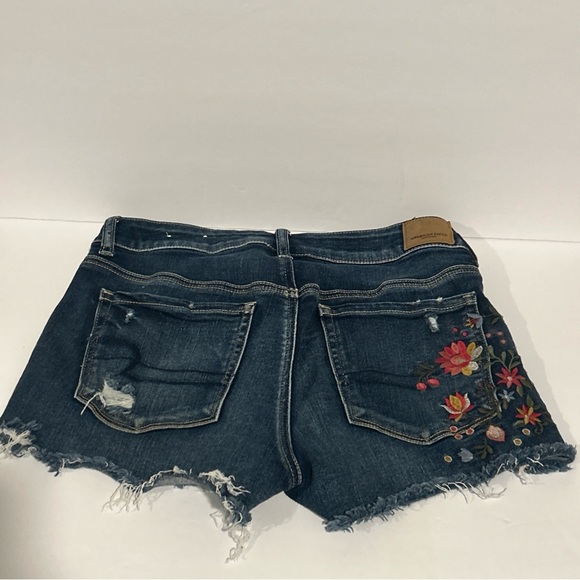 American Eagle Denim Shorts Womens 8 - Hi Rise Shortie Floral Dark Wash Ripped - Picture 8 of 14